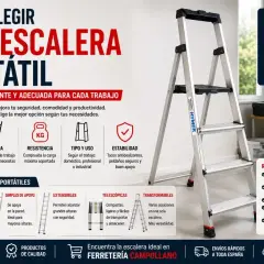 Guía para elegir una escalera portátil, considerando la altura de trabajo, resistencia y tipo de uso.