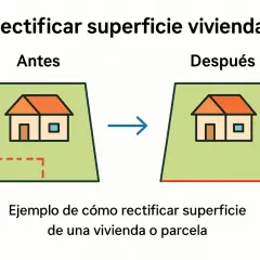 Ilustración muestra cómo corregir los metros cuadrados de una parcela en el catastro, pasando de una forma irregular a una más definida.