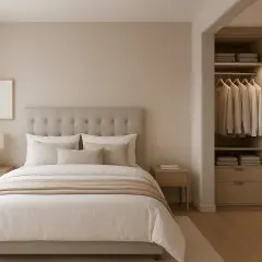Habitación serena con cama confortable y armario organizado, ideal para decorar tu espacio.