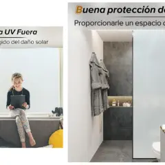 Película de vidrio mate para ventanas, protege del sol y da privacidad. Ideal para baños y habitaciones.