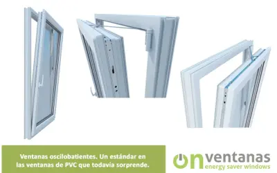 Detalle de una ventana oscilobatiente de PVC, mostrando su mecanismo de apertura inclinada y abatible.