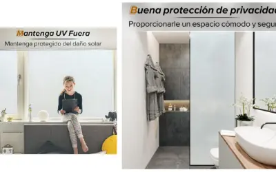 Película de vidrio mate para ventanas, protege del sol y da privacidad. Ideal para baños y habitaciones.