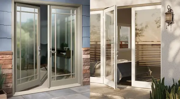 Dos puertas de cristal de doble hoja, una puerta abatible exterior y otra interior, invitan a entrar a la luz.