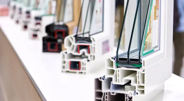 Sección de ventana con triple acristalamiento, mostrando sus cámaras internas para aislamiento térmico y acústico.
