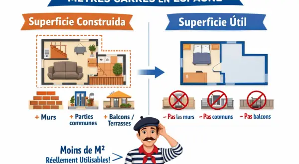 Ilustración explica cómo saber cuántos metros cuadrados tiene mi casa, diferenciando superficie construida y útil.