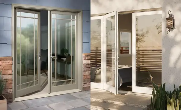 Dos puertas de cristal de doble hoja, una puerta abatible exterior y otra interior, invitan a entrar a la luz.