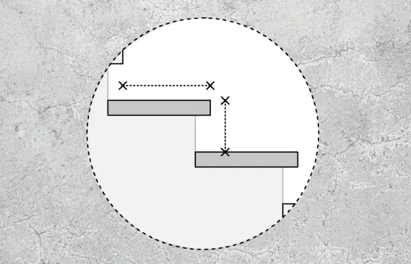 Diagrama de escalones con medidas de anchura mínima escalera y altura.